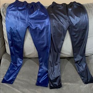 Girl size Medium shiny black & navy leggings